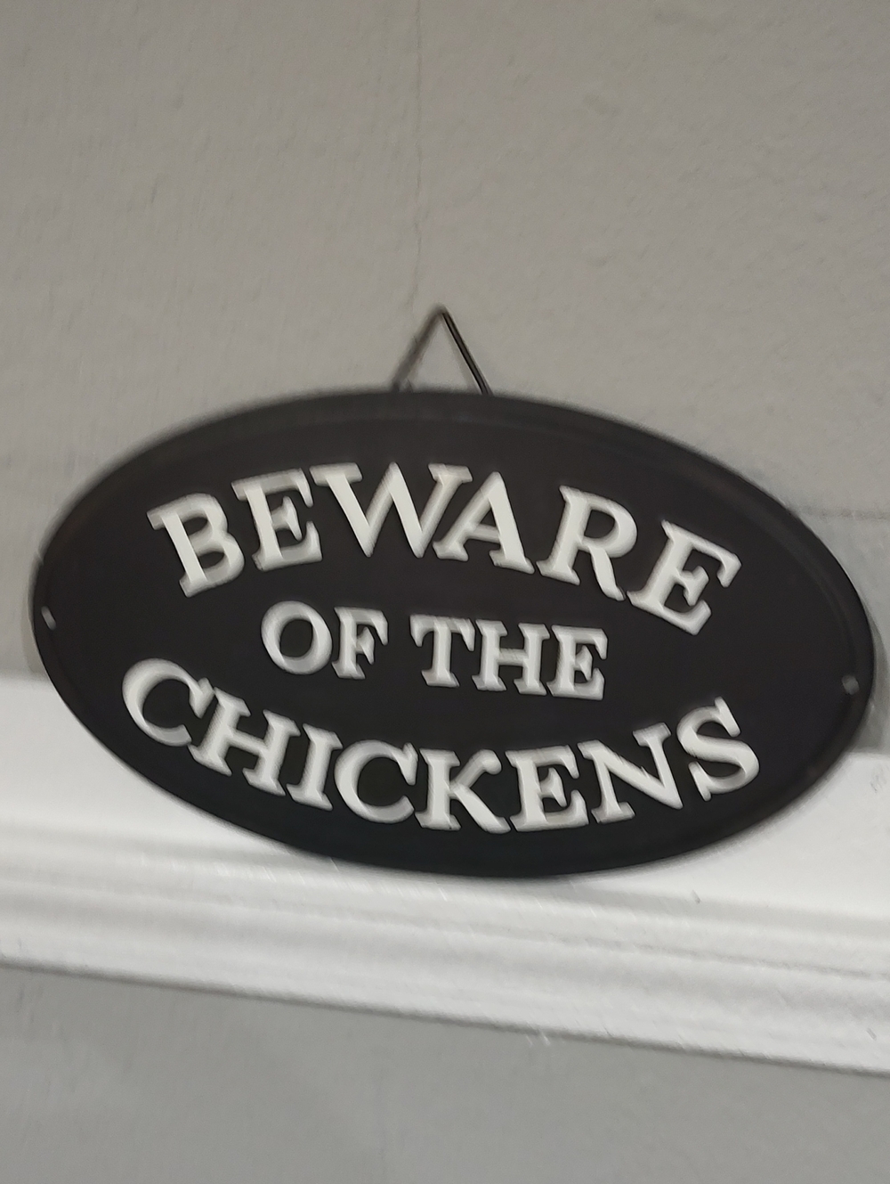 Black "Beware of the Chickens" Oval Wall Sign